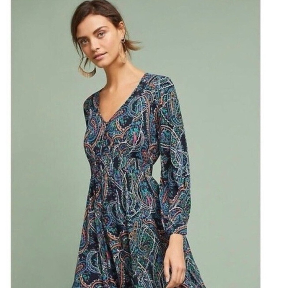 Anthropologie Maeve Maplewood neon paisley dress long sleeve | Sz M